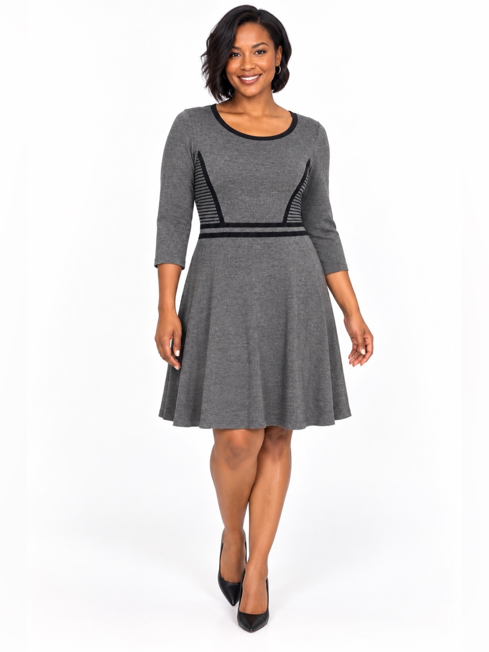 Jones New York Dress Size S Gray Black Knit Fit & Flare